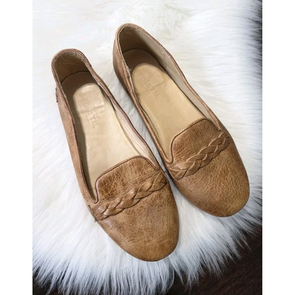 Bed Stu Brown Ballet Flats Braided Leather Slip On Boho Women's Size 7.5